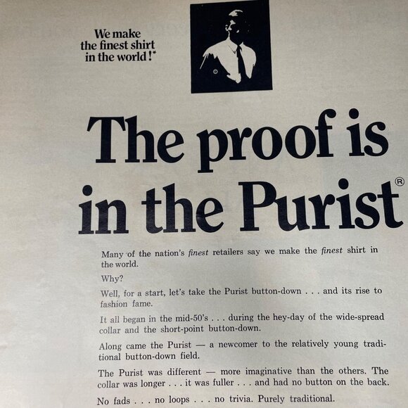 Vintage 1968 Magazine Ad Sero Gentlemans Shirt Proof is in Purist u - Picture 2 of 3
